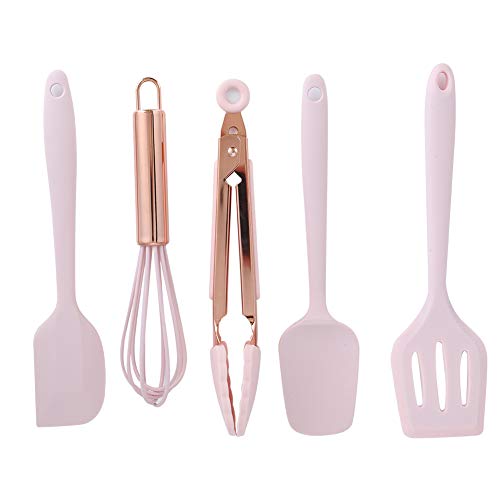 Silikon-Utensilien-Set für Kinder, 5-teilig, rosa Silikon-Spatel-Set, kleines Küchenutensilien-Set, Mini-Silikon-Küchengeschirr-Werkzeug-Set, Silikon-Spatel, Schaber, von Jwthee