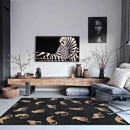 Jwujnxaq Teppich Rechteck rutschfest Wohnzimmer Schlafzimmer Arbeitszimmer Bodenmatte Bodenschutzmatte Schlichter schwarzer Leopardenboden, 80 x 160 cm von Jwujnxaq