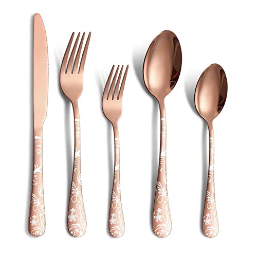 Jxkgenix Besteck Edelstahl rostfrei Set für 4 Personen, Cutlery Set inkl Messer, Gabel, Löffel, Besteck Spiegelpoliert Spülmaschinenfest Camping Besteck Set 20 teilig (Roségold) von Jxkgenix