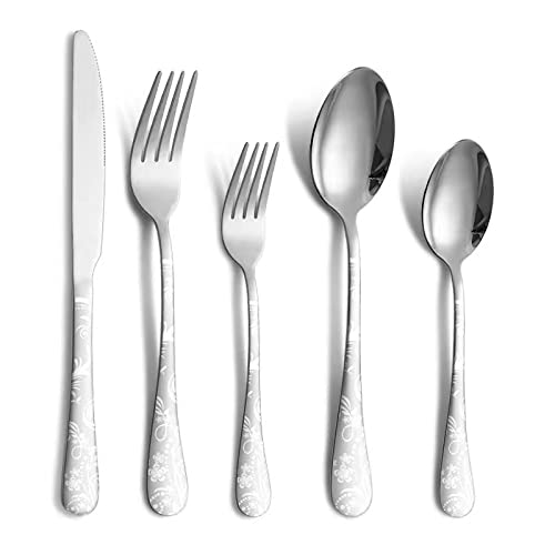 Jxkgenix Besteck Edelstahl rostfrei Set für 4 Personen, Cutlery Set inkl Messer, Gabel, Löffel, Besteck Spiegelpoliert Spülmaschinenfest Camping Besteck Set 20 teilig (Silber) von Jxkgenix