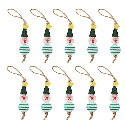 Buntes Weihnachtsbaum-Schneemann-Dekorationsset, 10 Stück, robuste Holzanhänger, geeignet für Festival, Zuhause, Büro, Balkon, Wohnzimmer, Tür (grüner 5-spitziger Stern) von Jxngery