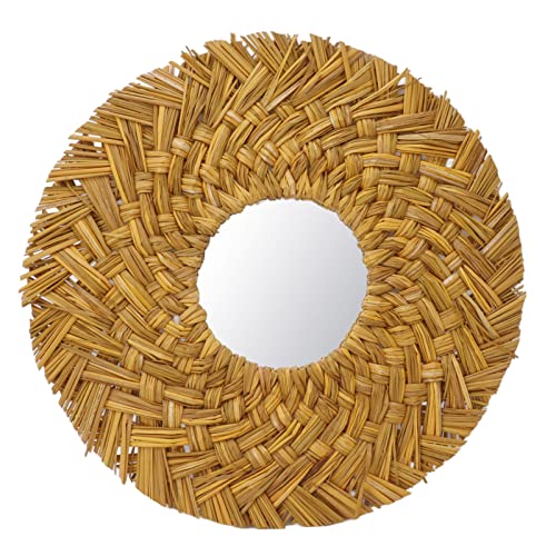 Jxngery Strohwebwandspiegel Retro schöne gewebte Wand Hanging Mirror HD Bildgebung für Schlafsaalzimmer Strohwebation (Gold) von Jxngery