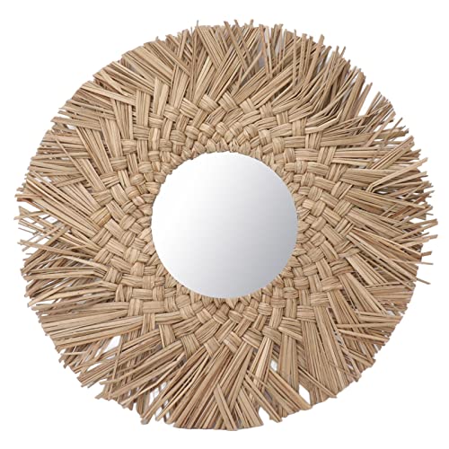 Jxngery Strohwebwandspiegel Retro schöne gewebte Wand Hanging Mirror HD Bildgebung für Schlafsaalzimmer Strohwebation (Natur) von Jxngery