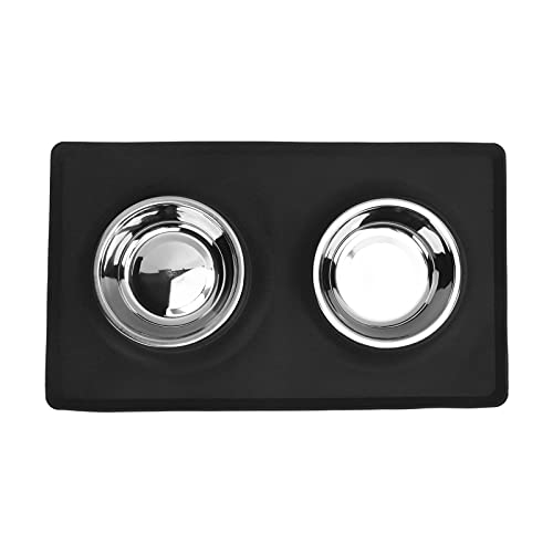 Pet Bowl Silicon Antislip Faltbares Doppelschale für kleine mittelgroße Hunde Katzen mit wasserdichtem Pad Edelstahlschalen (Schwarz) von Jxngery