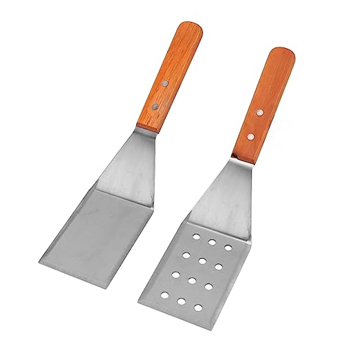 Spatel Turner Grill Flach spatel Edelstahl Komfortabler Griff Holzgriff beständig leicht zu reinigen langlebige Küchen zubehör für BBQ Grill (Abgeschruber Spatel und schlitzte Spottel mit von Jxngery