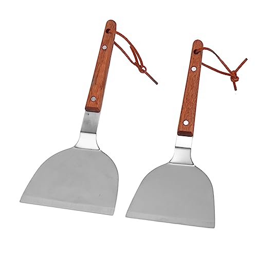 Spatel Turner Grill Flach spatel Edelstahl Komfortabler Griff Holzgriff beständig leicht zu reinigen langlebige Küchen zubehör für BBQ Grill (Flacher Oberer kleiner Spatel und mittlerer Spatel) von Jxngery