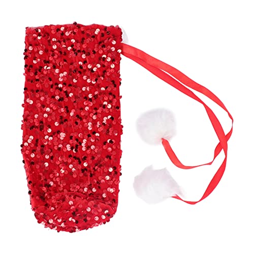 Weinflaschenabdeckung für Weihnachten, schöne glänzende Pailletten, Stoff, dekorative Flaschenhülle für Weihnachtsfeiern (rot) von Jxngery
