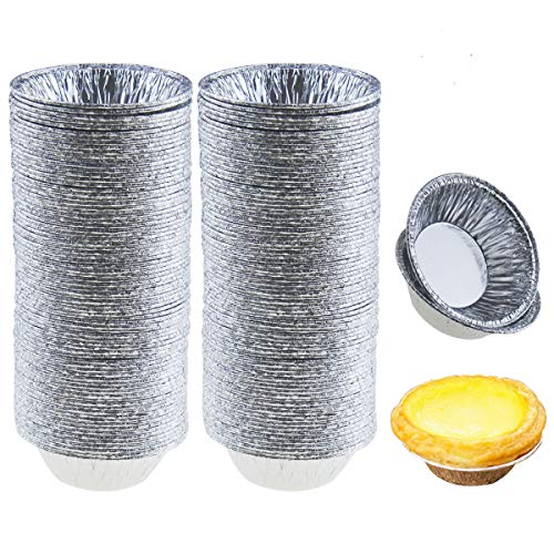 Jyongmer 200 Stück 7 cm Runde Kuchen Tart Kleine Blech Folie Einweg-Aluminium Mini Pie Pfannen für Backen, Kochen, Supplies von Jyongmer