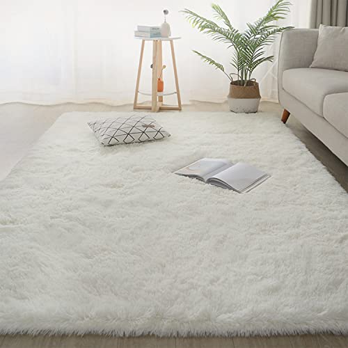 Jyswx Shaggy Teppich Wohnzimmer - Hochflor Flauschig Teppiche Waschbar - Moderne Langflor Teppich für Schlafzimmer, Wohnzimmer, Korridor, Schlafsaal, Größe:140 x 200cm, Farbe: Weiß von Jyswx