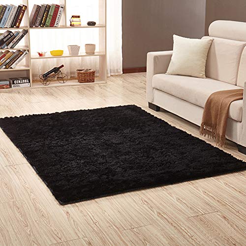 Jyswx Shaggy Teppich Wohnzimmer - Hochflor Flauschig Teppiche Waschbar - Moderne Langflor Teppich für Schlafzimmer, Wohnzimmer, Korridor, Schlafsaal, Größe:200x300CM, Farbe: Schwarz von Jyswx