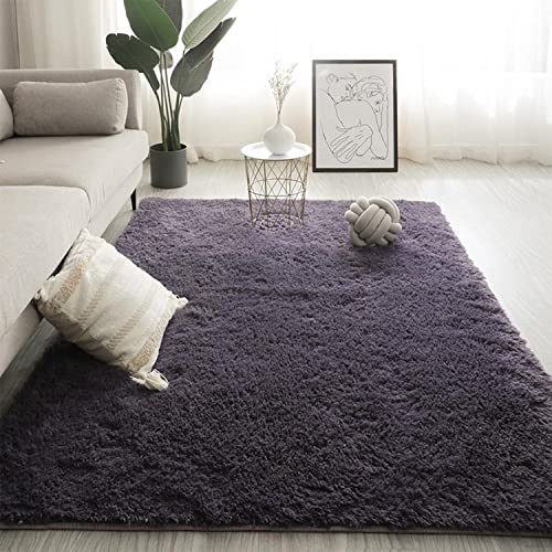 Jyswx Shaggy Teppich Wohnzimmer - Hochflor Flauschig Teppiche Waschbar - Moderne Langflor Teppich für Wohnzimmer, Schlafzimmer, Korridor, Schlafsaal, Größe:100 x 160 cm, Farbe: GrauLila von Jyswx