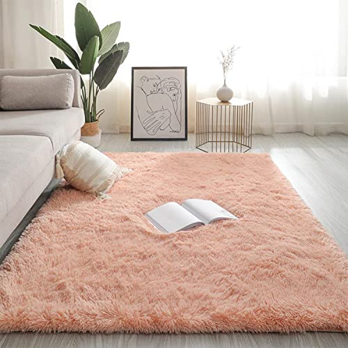 Jyswx Shaggy Teppich Wohnzimmer - Hochflor Flauschig Teppiche Waschbar - Moderne Langflor Teppich für Wohnzimmer, Schlafzimmer, Korridor, Schlafsaal, Größe:100 x 160 cm, Farbe: OrangePink von Jyswx