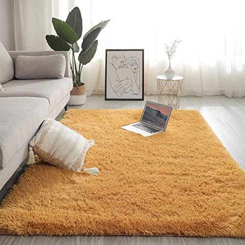 Jyswx Shaggy Teppich Wohnzimmer - Hochflor Flauschig Teppiche Waschbar - Moderne Langflor Teppich für Wohnzimmer, Schlafzimmer, Korridor, Schlafsaal, Größe:120 x 160 cm, Farbe: Kurkuma von Jyswx