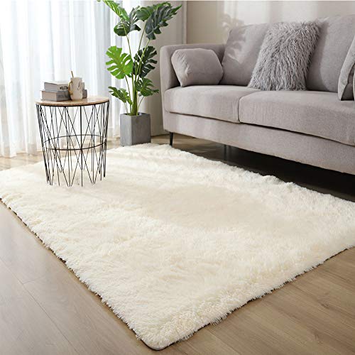 Jyswx Shaggy Teppich Wohnzimmer - Hochflor Flauschig Teppiche Waschbar - Moderne Langflor Teppich für Wohnzimmer, Schlafzimmer, Korridor, Schlafsaal, Größe:140 x 200cm, Farbe: Weiß von Jyswx