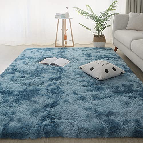 Jyswx Shaggy Teppich für Wohnzimmer – Moderne Langflor Teppiche Schlafzimmer Waschbar – Flauschig Hochflor Teppich für Wohnzimmer, Schlafsaal, Schlafzimmer, Farbe: Blau, Größe:200x250cm von Jyswx