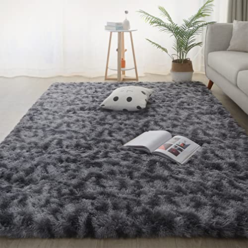 Jyswx Shaggy Teppich für Wohnzimmer – Moderne Langflor Teppiche Schlafzimmer Waschbar – Flauschig Hochflor Teppich für Wohnzimmer, Schlafsaal, Schlafzimmer, Farbe: Dunkelgrau, Größe:100 x 160CM von Jyswx