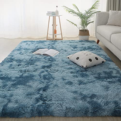 Jyswx Shaggy Teppich für Wohnzimmer – Moderne Langflor Teppiche Schlafzimmer Waschbar – Hochflor Flauschig Teppich für Wohnzimmer, Schlafzimmer, Schlafsaal, Farbe: Blau, Größe:100 x 160 cm von Jyswx