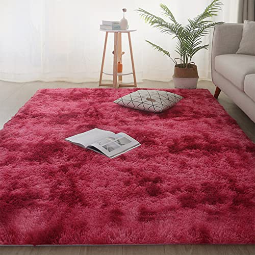 Jyswx Shaggy Teppich für Wohnzimmer – Moderne Langflor Teppiche Schlafzimmer Waschbar – Hochflor Flauschig Teppich für Wohnzimmer, Schlafzimmer, Schlafsaal, Farbe: Dunkelrot, Größe:50 x 160 cm von Jyswx