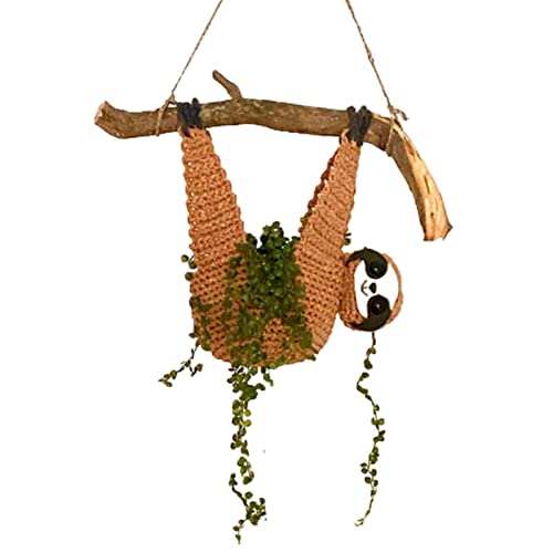 Gestricktes Blumentopf-Set In Faultierform, Hängender Gehäkelter Faultier-Pflanzenhalter Mit Holzstab Und Schlüsselband, Wandpflanzgefäße Für Zimmerpflanzen Und Pflanzen Im Freien, Pflanzenaufhänger von Jyuha