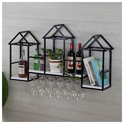 Jyuiipcz Weinregal, Wandmontage, europäischer Stil, Massivholz mit Metallglashalter, Küche und Bar, Dekoration, Aufbewahrungsdisplay (Farbe: #1) (#2) von Jyuiipcz