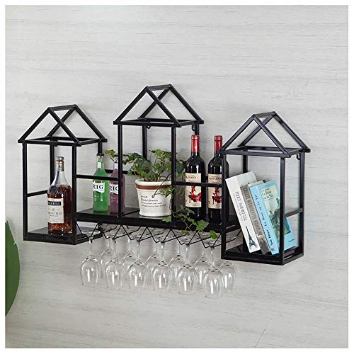 Jyuiipcz Weinregal, Wandmontage, europäischer Stil, Massivholz mit Metallglashalter, Küche und Bar, Dekoration, Aufbewahrungsdisplay (Farbe: #1) (#3) von Jyuiipcz
