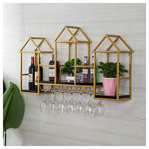 Jyuiipcz Weinregal, Wandmontage, europäischer Stil, Massivholz mit Metallglashalter, Küche und Bar, Dekoration, Aufbewahrungsdisplay (Farbe: #1) (#9) von Jyuiipcz