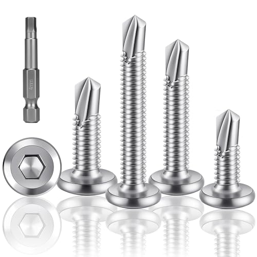 Jyvex 120 Stück Selbstschneidende Blechschrauben Edelstahl, 5.5x19mm Flachkopf – Mit Innensechskant-Antrieb, Für Metall, Holz, Kunststoff, Bau & DIY von Jyvex