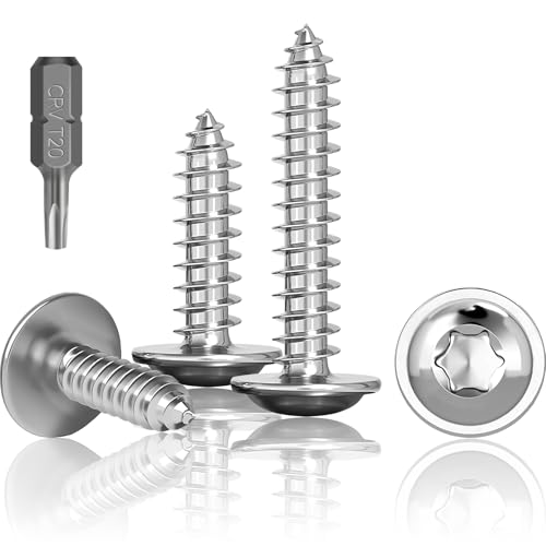 Jyvex 100 Stück Blechschrauben Edelstahl M4X16mm, Selbstschneidende Schrauben Mit Scheibe, A2 V2A Torx Schrauben Vollgewinde, Holzschrauben, Flachkopfschrauben mit T20 Bohrer von Jyvex