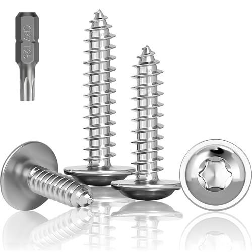 Jyvex 100 Stück Blechschrauben Edelstahl M5X16mm, Selbstschneidende Schrauben Mit Scheibe, A2 V2A Torx Schrauben Vollgewinde, Holzschrauben, Flachkopfschrauben mit T25 Bohrer von Jyvex