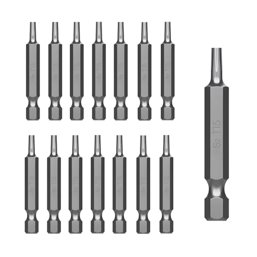 Jyvex T15 Torx Bit Set - 15 Stück S2 Stahl Bits, 50mm Länge - Geeignet für Torx-Schrauben von Jyvex