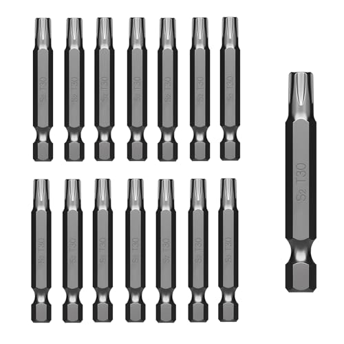 Jyvex T30 Torx Bit Set - 15 Stück S2 Stahl Bits, 50mm Länge - Geeignet für Torx-Schrauben von Jyvex