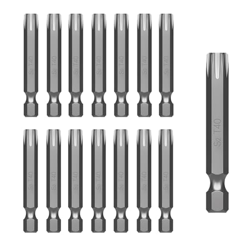 Jyvex T40 Bit, Torx Bit T40, 15 Stück TORX T40 Bit, S2 Stahl Bits, TX40 Bit(Länge: 50mm)-Torx 40 Bit Geeignet für Torx-Schrauben von Jyvex