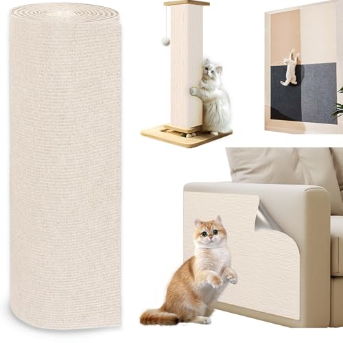Jyvex 300cmx40cm Katze Kratzmatte Selbstklebend, Kratzbretter Kratzschutz Sofa Katze, Trimmbare Kratzmatte Katzen, DIY Kratzbrett Katze für Katze Bäume Katze Wand Möbel und Couch Schutz (Beige) von Jyvex
