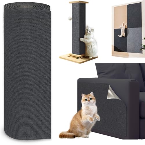 Jyvex Katze Kratzmatte Selbstklebend 300cmx40cm, Kratzbretter Kratzschutz für Sofa, Trimmbare DIY Kratzbrett für Katze Bäume Wand Möbel und Couch Schutz (Dunkelgrau) von Jyvex