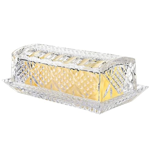 Jzoowar Butterdose Aus Glas für die Arbeitsplatte, Butterhalter, Durchsichtiger ButterbehäLter, Teller, Abgedeckter BehäLter, Halter zum Servieren Von KäSe von Jzoowar