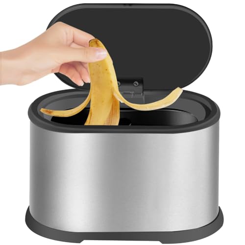 Jzoowar Mini-MüLleimer mit Deckel, 4 L, Kleiner KüChen-KompostbehäLter, Arbeitsplatten-MüLleimer, Mini-MüLleimer Aus Edelstahl, Silber von Jzoowar