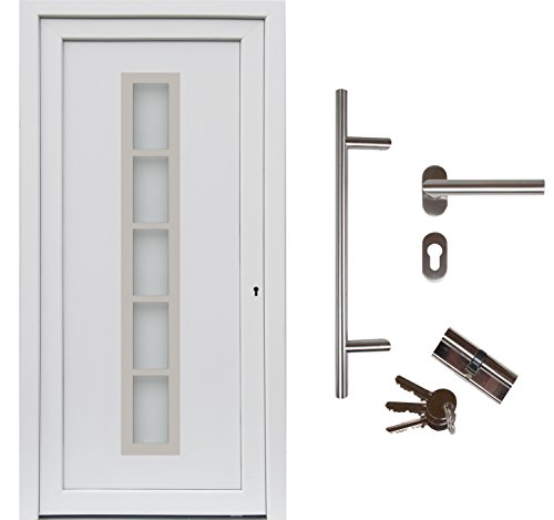 kuporta Haustür Hauseingangstür aus Kunststoff Meridana Türen 108 x 200 cm DIN rechts weiß mit Stoßgriff-Set von K+P Holz
