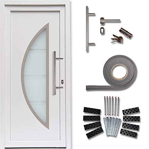 kuporta Kunststoff Haustür Ramos Türen 108 x 208 cm DIN links weiß mit Stoßgriff-Set Montageset Fugendichtband von K+P Holz