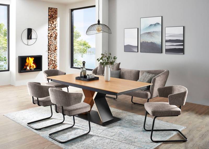 K+W Komfort & Wohnen Essgruppe Mikkado Tube, (6-tlg), 4 Freischwinger und ein Funktionsesstisch von K+W Komfort & Wohnen