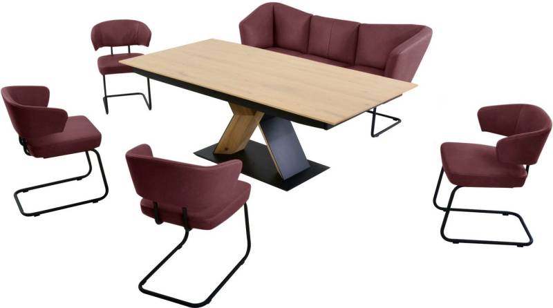 K+W Komfort & Wohnen Essgruppe Mikkado Tube, (6-tlg), 4 Freischwinger und ein Funktionsesstisch von K+W Komfort & Wohnen