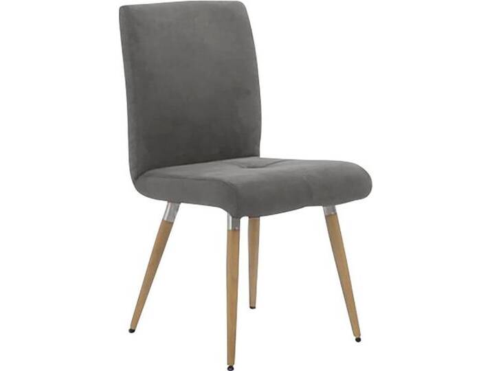 4-Fußstuhl K+W KOMFORT & WOHNEN 6411 , grau (anthrazit 82, asteiche natur), B:48cm H:90cm T:62cm, Stühle, mit Sitzsteppung, Edelstahlgriff am Rücken, Massivholzbeine von K+W-Polstermöbel