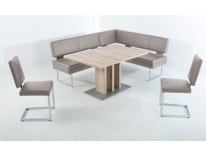 Essgruppe K+W KOMFORT & WOHNEN, grau (lightgrau 85), B:199cm H:89cm T:158cm, Sitzmöbel-Sets, langer Schenkel links oder rechts, 2 Freischwinger, 1 Funktionstisch von K+W-Polstermöbel