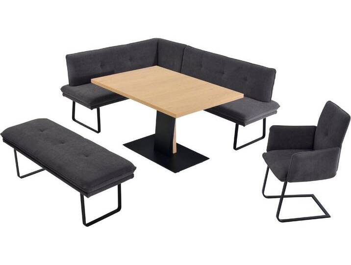 Essgruppe K+W KOMFORT & WOHNEN Giacomo III , braun (dunkelbraun,), Flachgewebe Aquaclean 910, Ansteckplatte, Langer Schenkel rechts, Sitzmöbel-Sets, Essgruppe, wahlweise links oder rechts langer Schenkel 207cm, Freischwingersessel von K+W-Polstermöbel