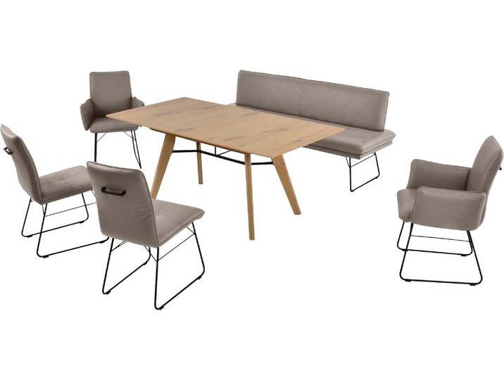 Essgruppe K+W KOMFORT & WOHNEN Giacomo IV , grau (stahl), Leder CLOUD, Ansteckplatte, Esstischbreite 180cm-Polsterbankbreite 195cm, Sitzmöbel-Sets, Polsterbank in 2 Größen, 2 Kufenstühle, 2 Armlehnenstühle und 1 Tisch von K+W-Polstermöbel