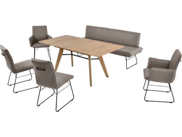 Essgruppe K+W KOMFORT & WOHNEN Giacomo IV , grün (kaktus), Leder CLOUD, Ansteckplatte, Esstischbreite 180cm-Polsterbankbreite 195cm, Sitzmöbel-Sets, Polsterbank in 2 Größen, 2 Kufenstühle, 2 Armlehnenstühle und 1 Tisch von K+W-Polstermöbel