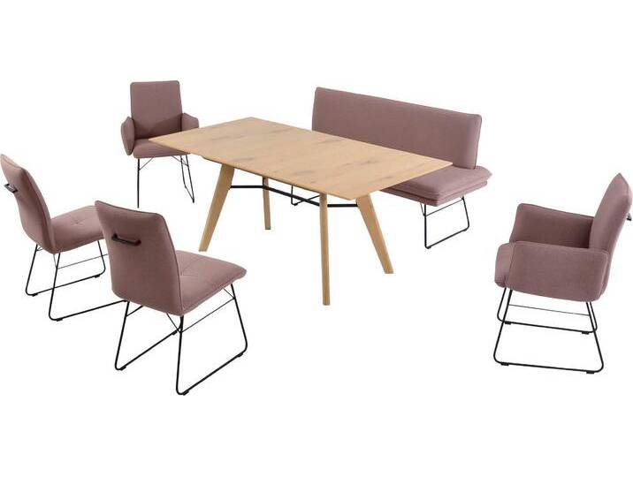 Essgruppe K+W KOMFORT & WOHNEN Giacomo IV , rosa (altrose), Flachgewebe Q2 2250, Ansteckplatte, Esstischbreite 160cm-Polsterbankbreite 172cm, Sitzmöbel-Sets, Polsterbank in 2 Größen, 2 Kufenstühle, 2 Armlehnenstühle und 1 Tisch von K+W-Polstermöbel