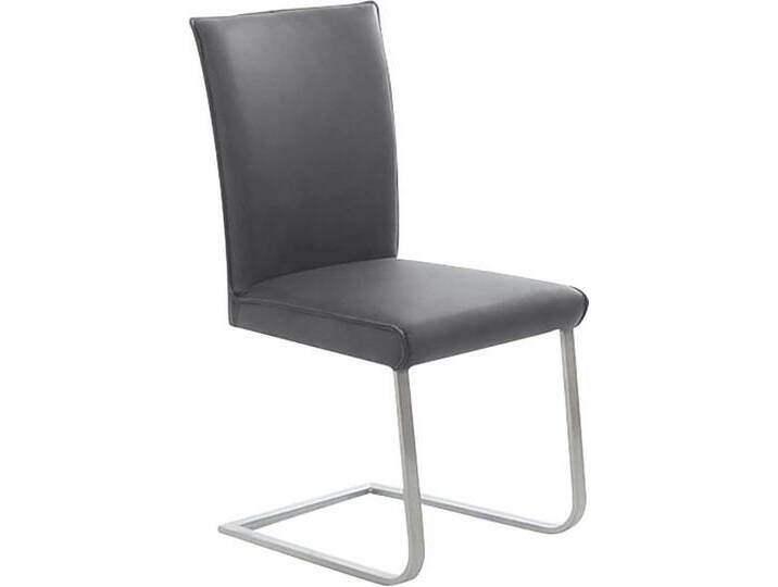 Freischwinger K+W KOMFORT & WOHNEN Santos III , grau (asphalt 88, edelstahlfarbig), B:47cm H:99cm T:62cm, Stühle, mit Sattlernaht, Gestell aus Edelstahl, hochwertiger Sitzkomfort von K+W-Polstermöbel