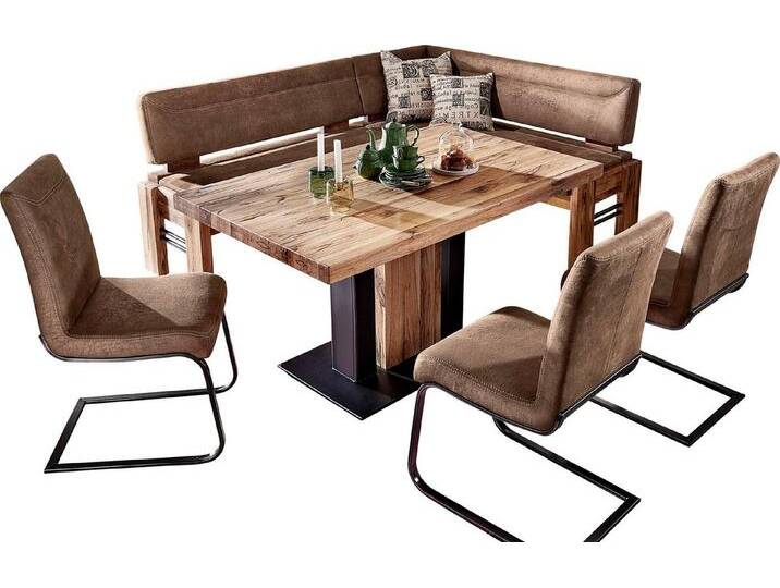 K+W Komfort & Wohnen Eckbankgruppe Floyd, (Set, 5-tlg), Stauraum-Eckbank, braun, langer Schenkel links, camel 71/Balkeneiche 437 von K+W-Polstermöbel