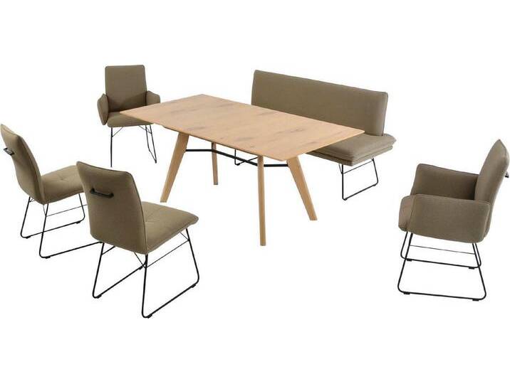 K+W Komfort & Wohnen Essgruppe Giacomo IV, (6-tlg), Polsterbank in 2 Größen, 2 Kufenstühle, 2 Armlehnenstühle und 1 Tisch, beige von K+W-Polstermöbel