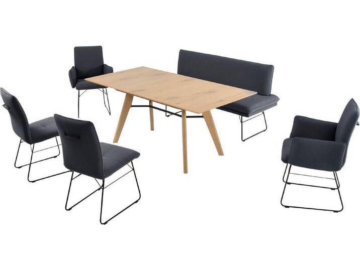 K+W Komfort & Wohnen Essgruppe Giacomo IV, (6-tlg), Polsterbank in 2 Größen, 2 Kufenstühle, 2 Armlehnenstühle und 1 Tisch, blau von K+W-Polstermöbel